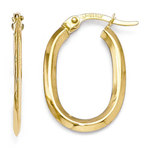 14k Yellow Gold 3/4in Oval Hinged Hoop Earrings with Knife Edge