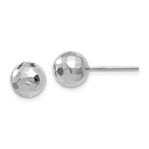 14k White Gold Polished Faceted Ball Earrings 8mm