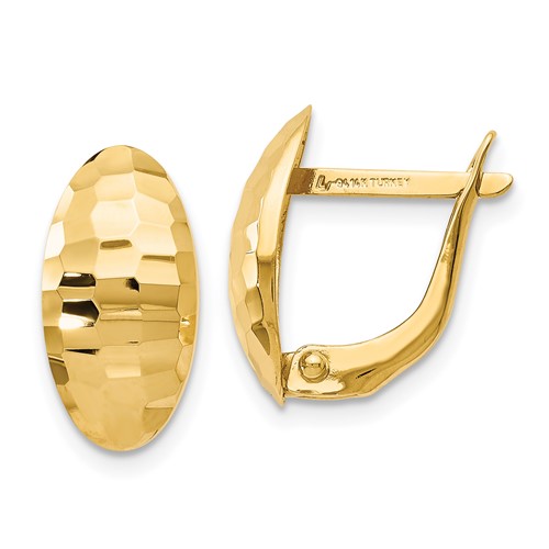 14k Yellow Gold Hammered Oval Earrings 1/2in