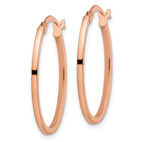 14k Rose Gold Italian Oval Hoop Earrings with Polished Finish 1in