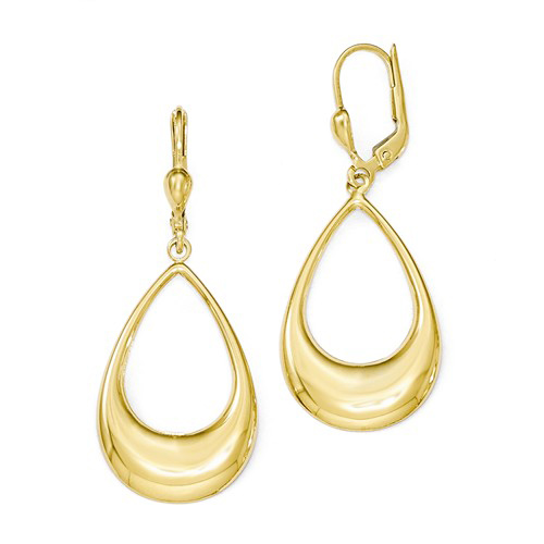 14k Yellow Gold Teardrop Dangle Leverback Earrings 1 5/8in JJLE921