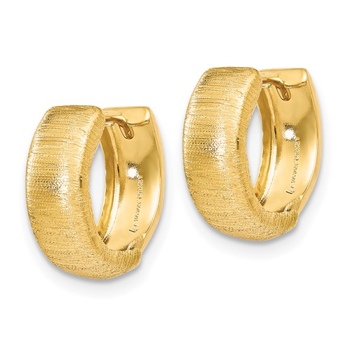 14k Yellow Gold Textured Huggie Hoop Earrings 1/2in