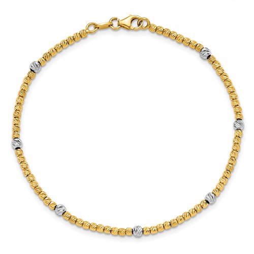 14k Two-tone Gold Bead Station Bracelet 7.5in