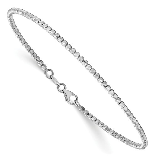 14k White Gold Diamond-cut Beaded Bracelet 7in
