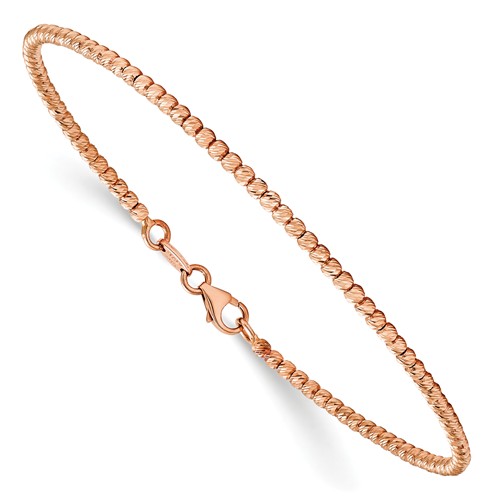 14k Rose Gold Diamond-cut Beaded Bracelet 7in