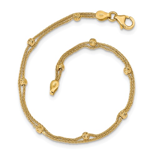 14k Yellow Gold Two Strand Bracelet with Diamond-cut Beads