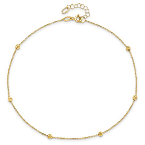 14k Yellow Gold Six Station Bead Anklet