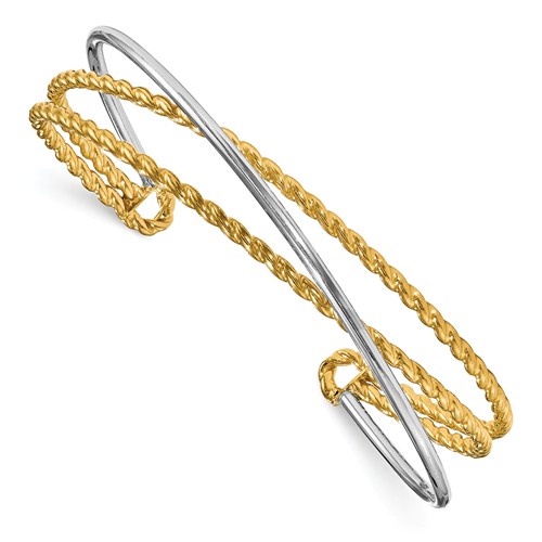 14k Two-tone Gold Rope Textured Cuff Bracelet