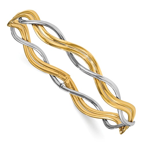 14k Two-tone Gold Italian Braided Bangle Bracelet 7in