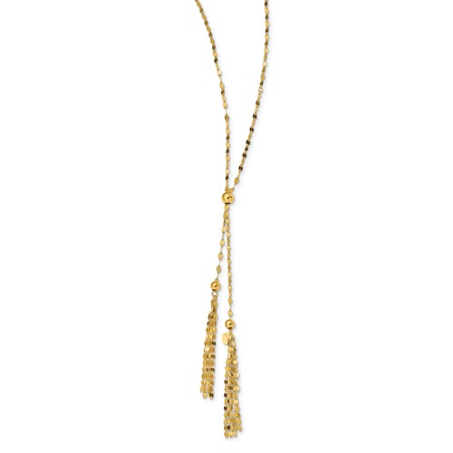 14k Yellow Gold Two Tassel Necklace with Beads