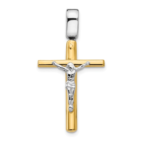 14k Two-tone Gold Crucifix Pendant with High Polish 1in