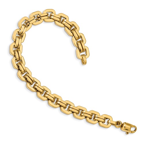 14k Yellow Gold Men's Italian Square Link Polished Bracelet 8.5in