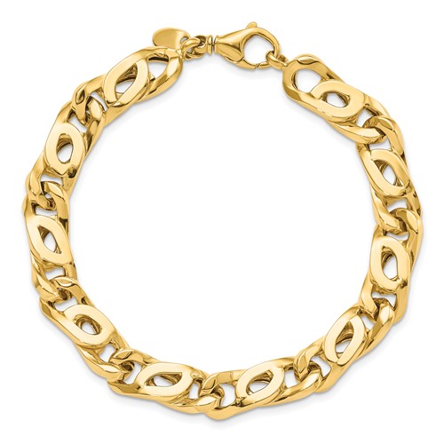14k Yellow Gold 8.25in Men's Italian Fancy Oval Curb Link Bracelet 7mm