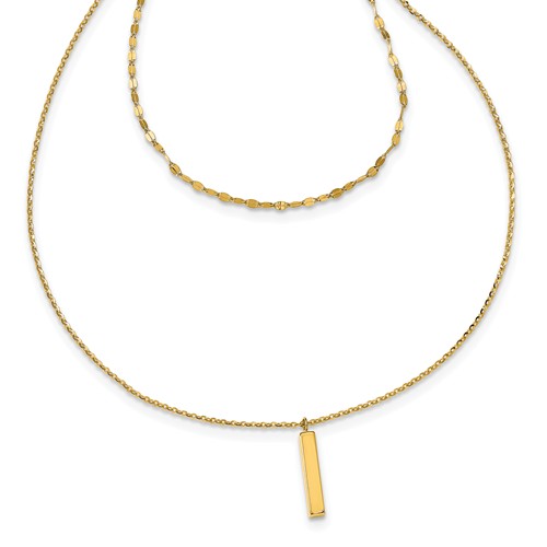 14k Yellow Gold Italian Layered Adjustable Necklace with Bar Accent