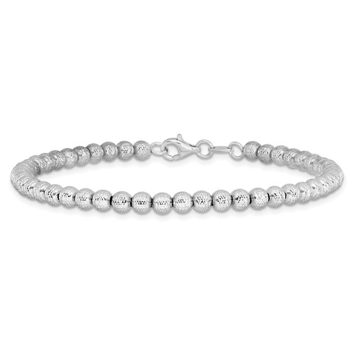 14k White Gold 7.25in Diamond-cut Bead Bracelet 4mm Thick