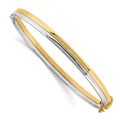 14k Two-tone Gold Smooth Hinged Bangle Bracelet
