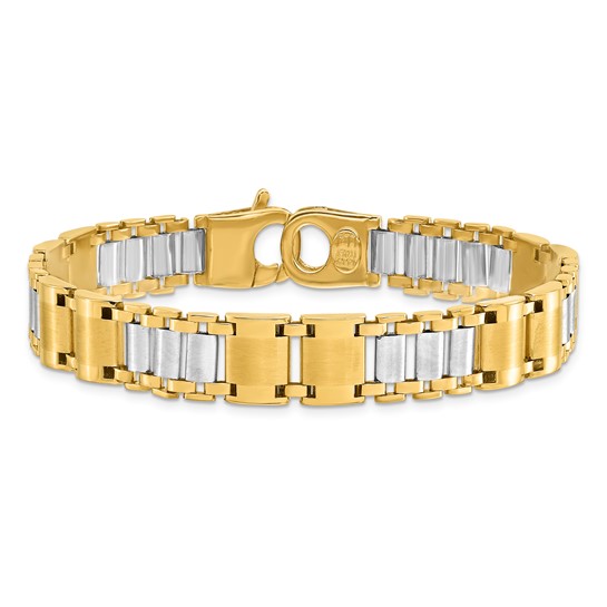 14k Two-tone Gold Men's Brushed Railroad Bar Link Bracelet 8.5in