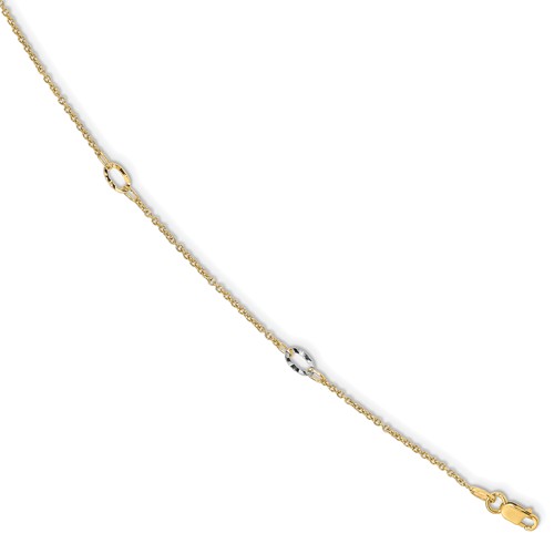 14k Two-tone Gold 10in Italian Polished Hoop Station Anklet