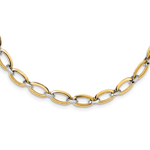 14k Two-tone Gold Italian Oval Link Necklace 18in