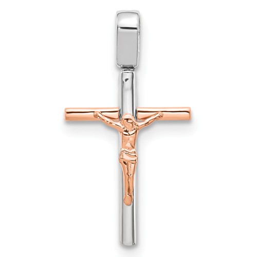 14k White and Rose Gold Crucifix Pendant with High Polish 1in