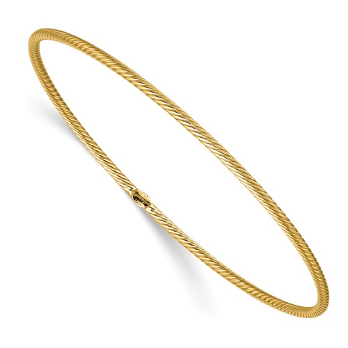 14k Yellow Gold Italian Slender Woven Slip-on Bangle Bracelet 8in