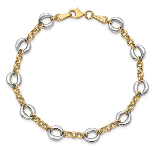 14k Two-tone Gold Fancy Rolo Oversize Link Polished Bracelet 7.5in