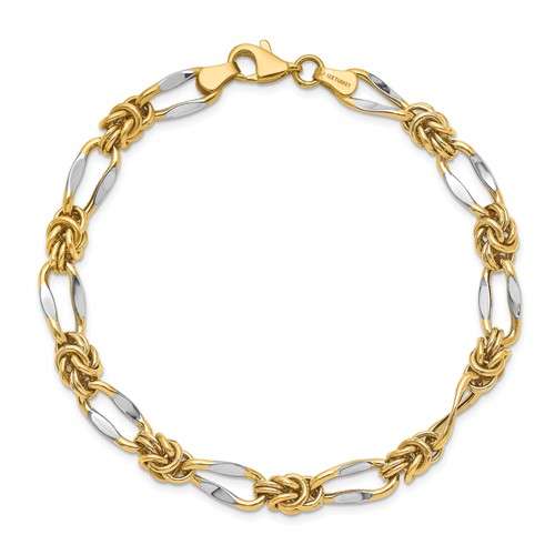 14k Yellow Gold Hercules Knot Link Bracelet with Rhodium Plating 7.5in