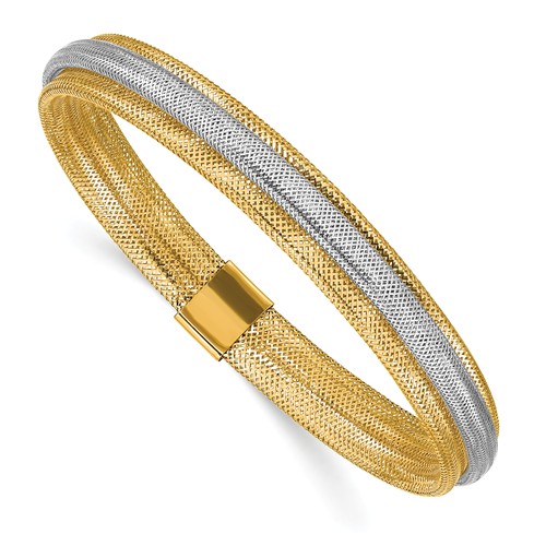 14k Two-tone Gold Stretch Wrap Mesh Bracelet