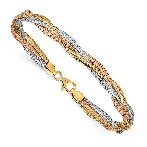 14k Tri-color Gold Textured Stretch Bracelet 7.25in