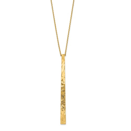 14k Yellow Gold Diamond-cut Textured Vertical Bar Necklace