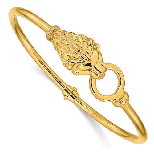 14k Yellow Gold Lion's Head Bangle Bracelet 6.75in