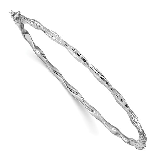 14k White Gold Diamond-cut Twisted Bangle Bracelet with Hinge 7.5in