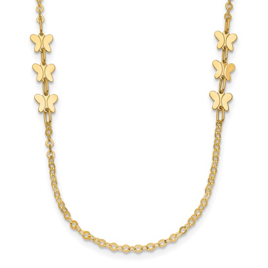 14k Yellow Gold Trio Butterfly Station Necklace