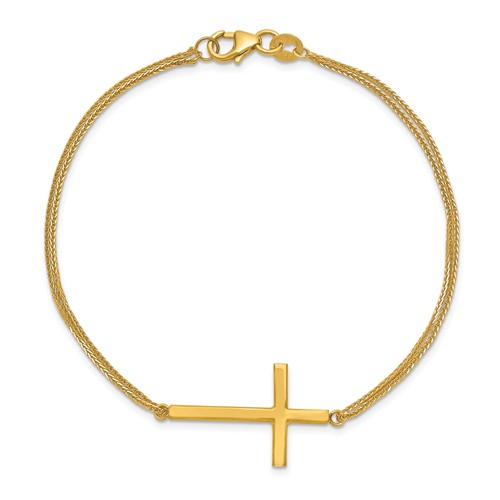 14k Yellow Gold Sideways Cross Bracelet with Two Strands 7.5in