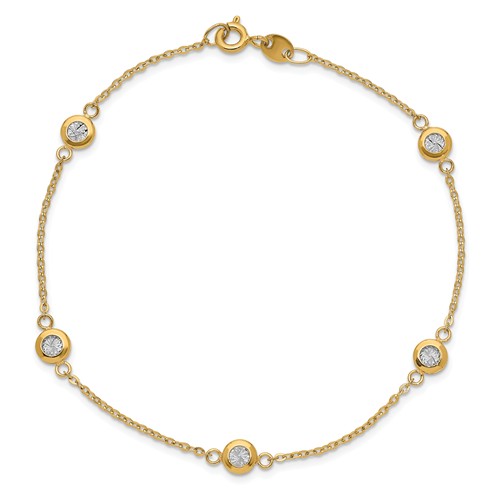 14k Two-tone Gold Five Station Bezel Bracelet 7.5in