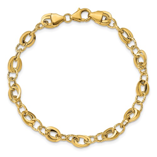 14k Yellow Gold Italian Diamond-cut Polished Oval Link Bracelet 7.5in