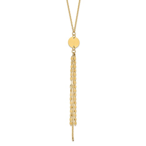 14k Yellow Gold Disc and Tassel Necklace 20in
