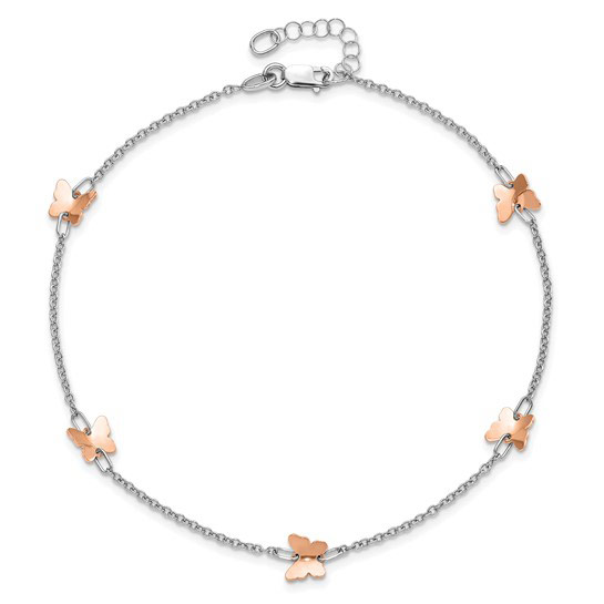14k White and Rose Gold Butterfly Anklet 9.5in