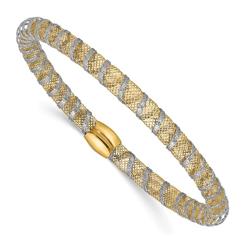 14k TwoTone Gold Wrapped Stretch Bangle Bracelet JJLF1460