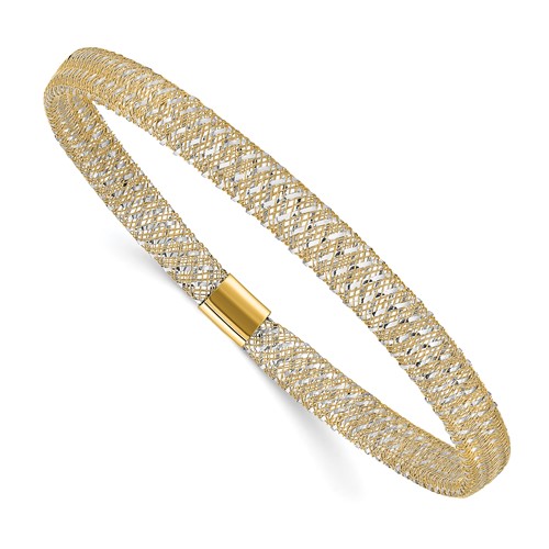 14k Two-tone Gold Stretch Bangle Bracelet