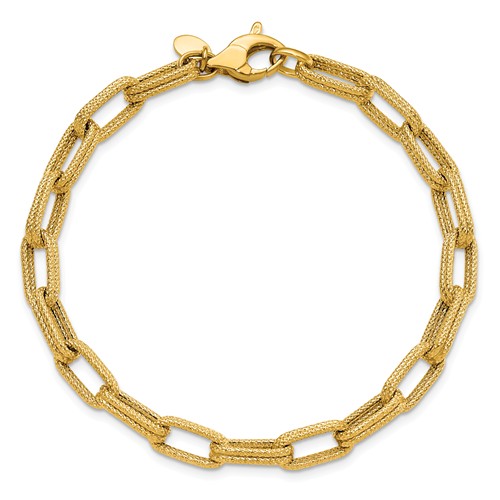 14k Yellow Gold Textured Paper Clip Bracelet 7.75in