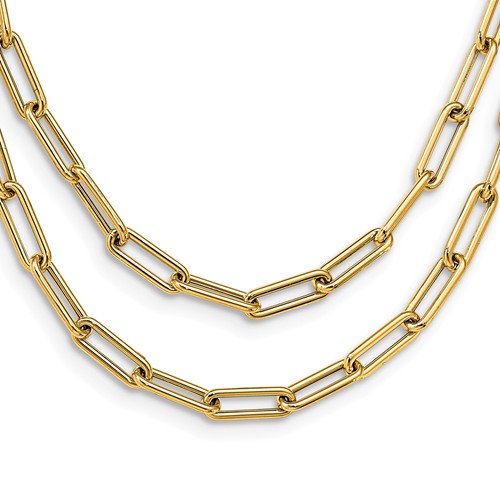 14k Yellow Gold Double-Layer Paper Clip Link Necklace