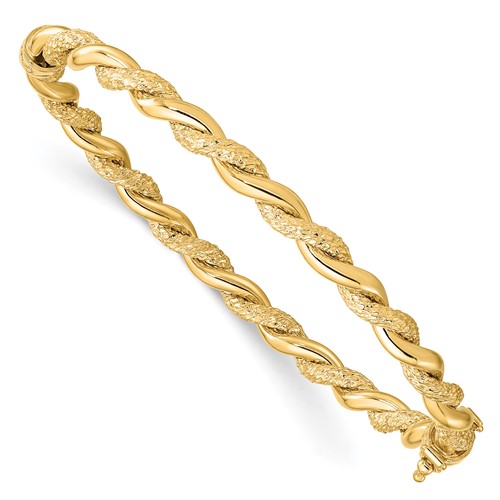 14k Yellow Gold Twisted Bangle Bracelet With Diamond-cut and Polished Finish 7in