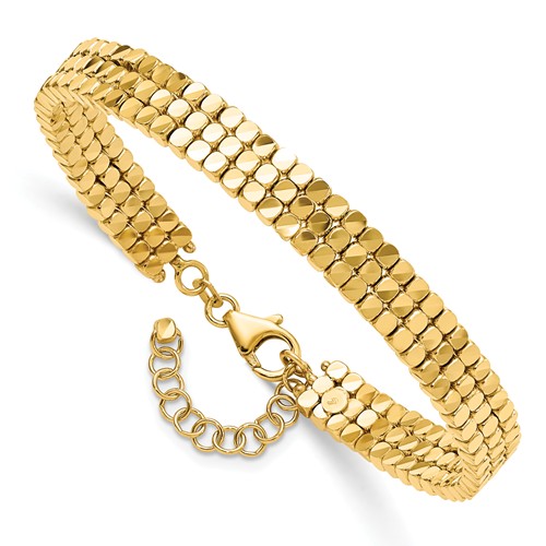 14k Yellow Gold Mirror Three Row Cuff Bangle Bracelet
