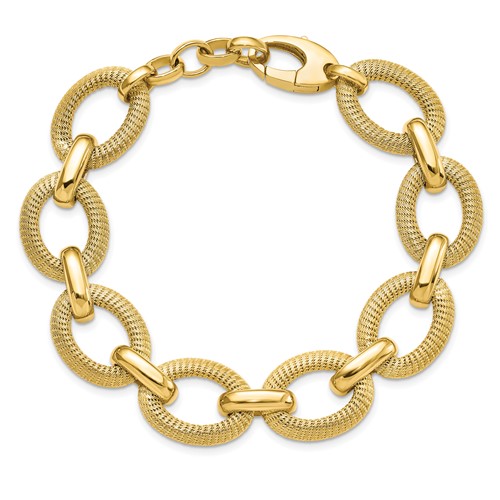 Versil 14K Yellow Gold Polished and Textured Bracelet