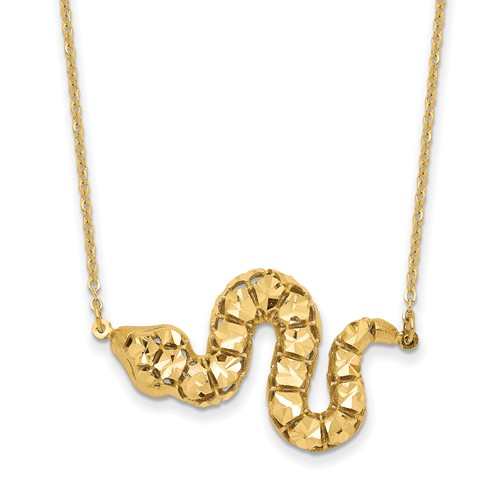 14k Yellow Gold Diamond-cut Snake Necklace 17.75in