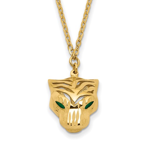 14k Yellow Gold Green Enamel Tiger Necklace