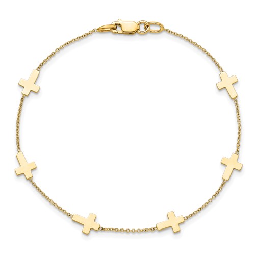 14k Yellow Gold Six Station Cross Bracelet
