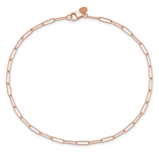14k Rose Gold Paper Clip Link Anklet 10in