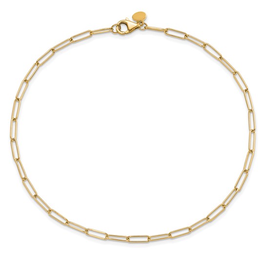 14k Yellow Gold Paperclip Anklet 10in
